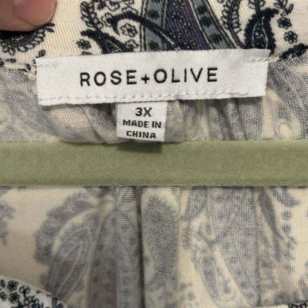 Rose & Olive Pullover Knit Blouse Shirt Cream Blue Paisley All Over 3X Pintuck - Picture 4 of 8